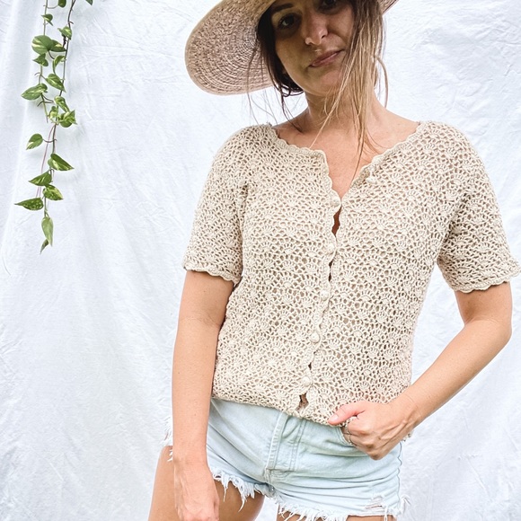 Tops - The Cotton Blend Button up Crochet Top